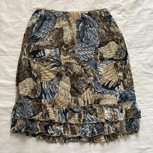 Bill Blass multicoloured bird print midi ruffle skirt Size Medium